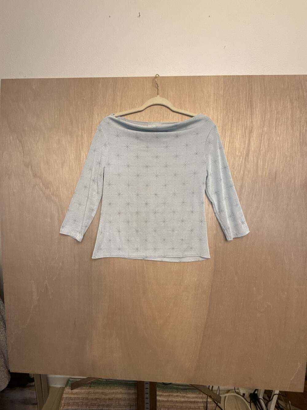 Kathie Lee Collection Boat Neck Top Blue Sparkle Star Print